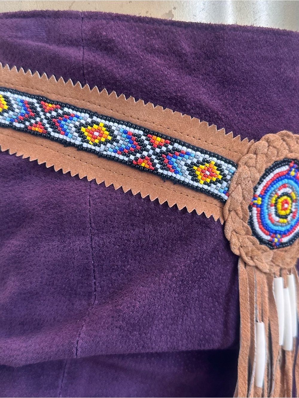 Vintage Frontier Collection Suede Leather Fringe Beaded Jacket/Skirt Set L-5/6 - Picture 16 of 16